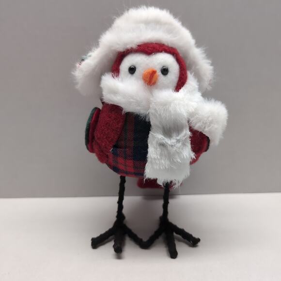 Walgreens Christmas Fabric Bird Tabletop Decor Red Fur Hat Happy Holidays - Picture 1 of 9